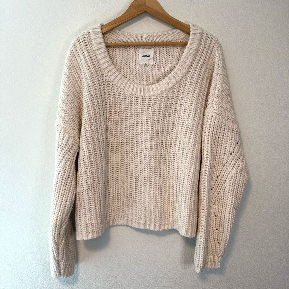 Aerie Ivory Knit Oversized Sweatshirt Size‎ Large